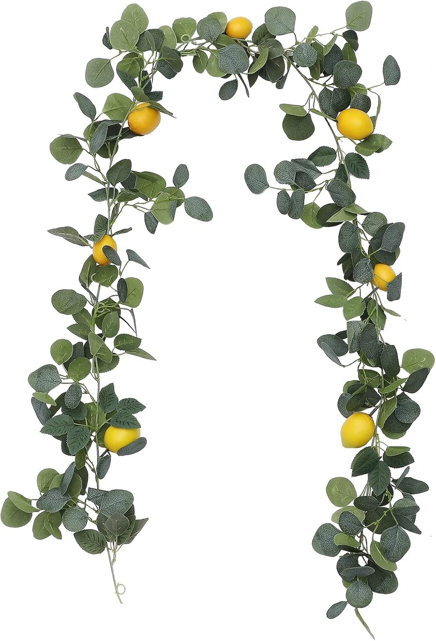 6.4 Ft Artificial Lemon Garland Faux Eucalyptus Garland with Lemons Greenery Fruit Garland for Front Door Home Kitchen Party Wedding Decor